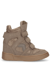 QUINSY - sneakers alte in ecopelle scamosciata kaki con zeppa interna e tre strap