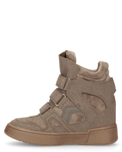 QUINSY - sneakers alte in ecopelle scamosciata kaki con zeppa interna e tre strap