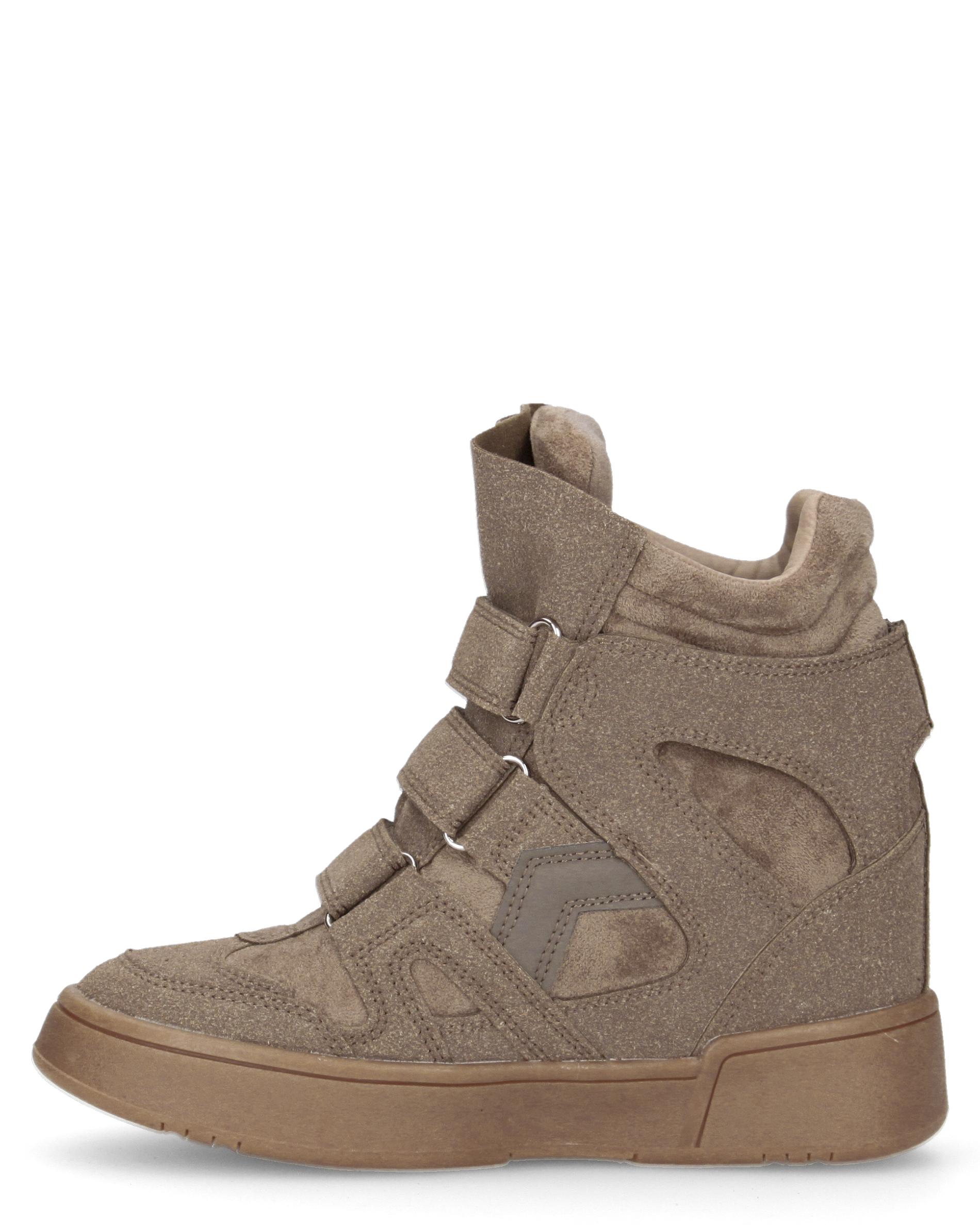 QUINSY - sneakers alte in ecopelle scamosciata kaki con zeppa interna e tre strap