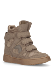 QUINSY - sneakers alte in ecopelle scamosciata kaki con zeppa interna e tre strap