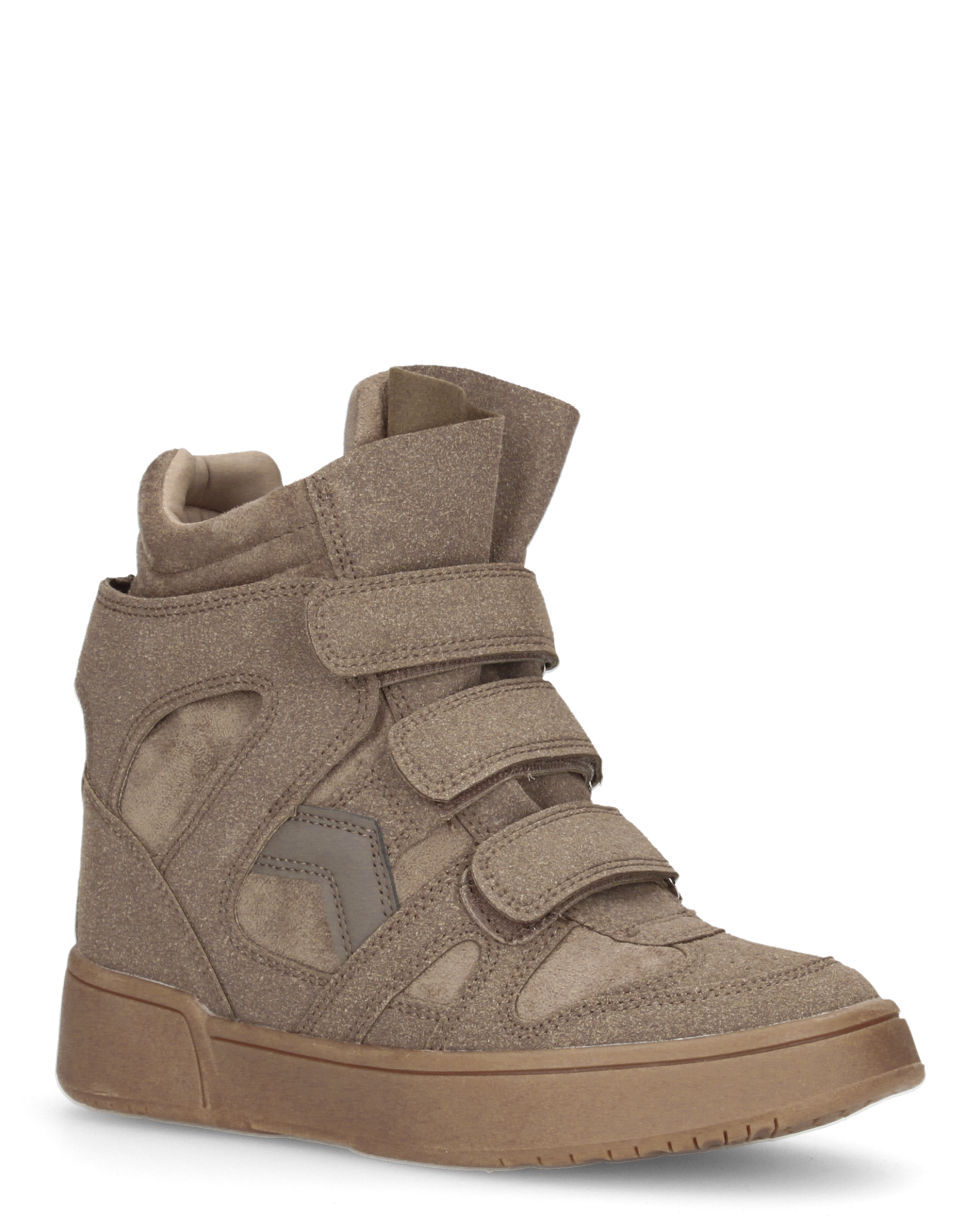 QUINSY - sneakers alte in ecopelle scamosciata kaki con zeppa interna e tre strap