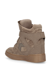 QUINSY - sneakers alte in ecopelle scamosciata kaki con zeppa interna e tre strap