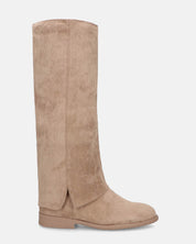 QUERIDA - stivali in camoscio beige con risvolto e cerniera interna