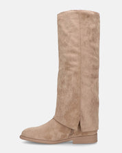 QUERIDA - stivali in camoscio beige con risvolto e cerniera interna