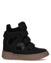 QUINSY - sneakers alte in ecopelle scamosciata nera con zeppa interna e tre strap