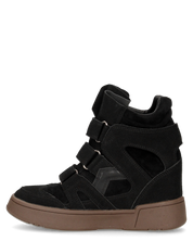 QUINSY - sneakers alte in ecopelle scamosciata nera con zeppa interna e tre strap