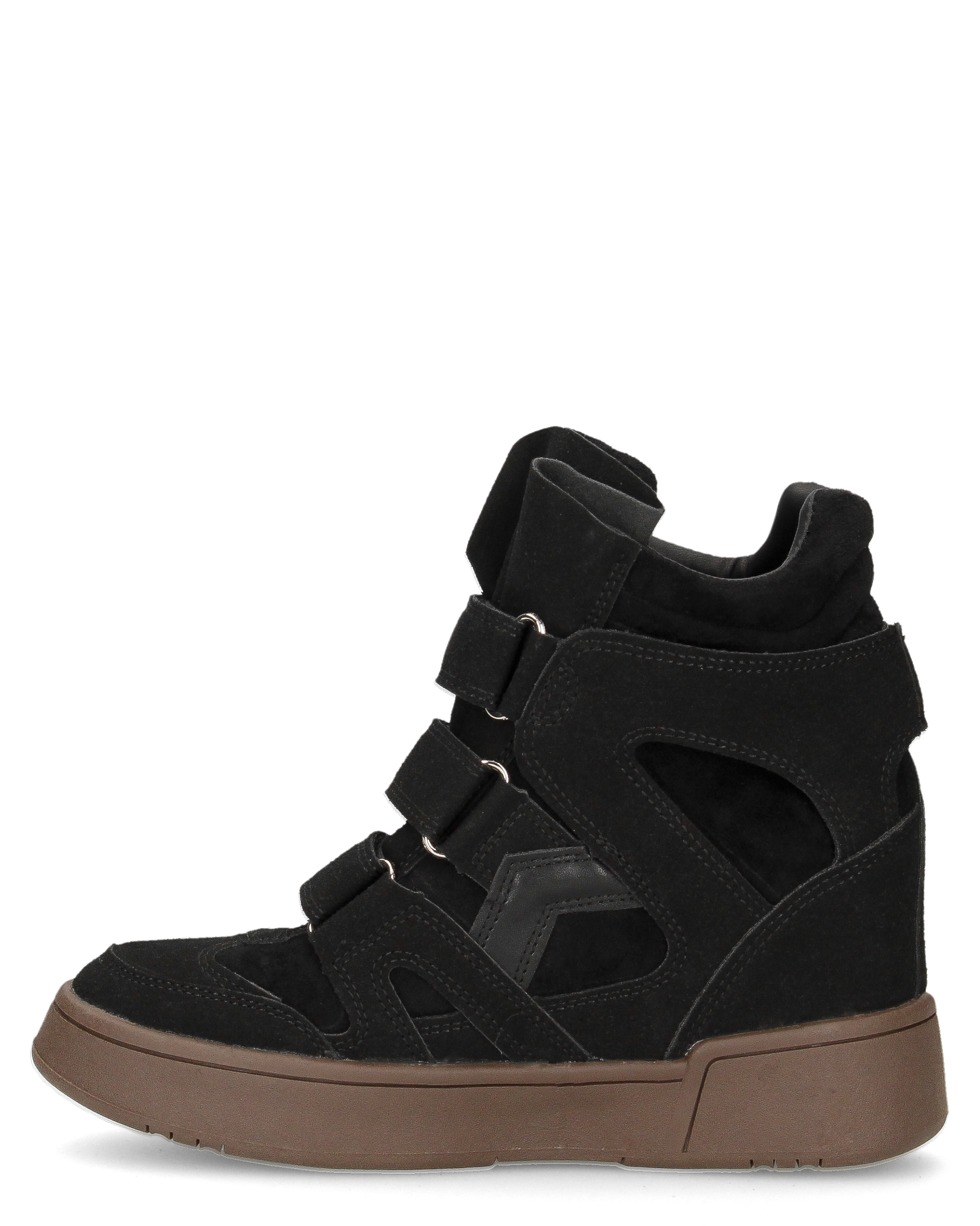 QUINSY - sneakers alte in ecopelle scamosciata nera con zeppa interna e tre strap