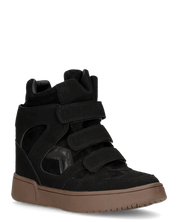 QUINSY - sneakers alte in ecopelle scamosciata nera con zeppa interna e tre strap