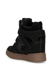 QUINSY - sneakers alte in ecopelle scamosciata nera con zeppa interna e tre strap