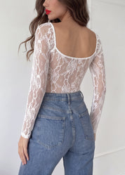 RANIE - body in pizzo bianco con maniche lunghe