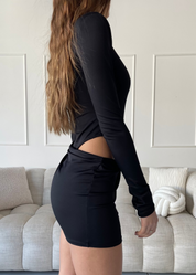 RAY - vestito mini nero 2 in 1 body con cut out laterale con gonna