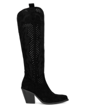 ROWEN - stivali alti in camoscio nero con gambale traforato