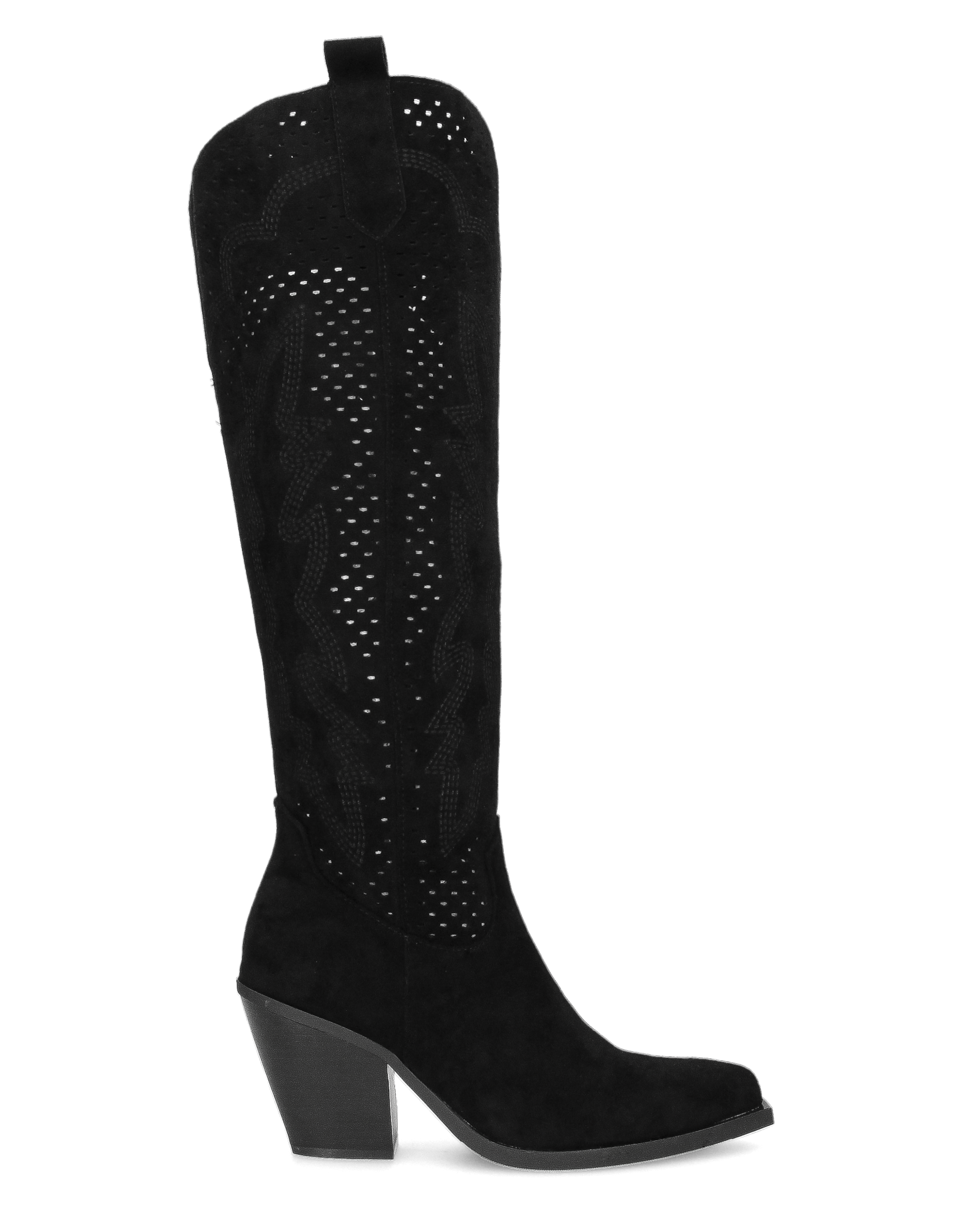 ROWEN - stivali alti in camoscio nero con gambale traforato