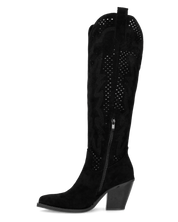 ROWEN - stivali alti in camoscio nero con gambale traforato