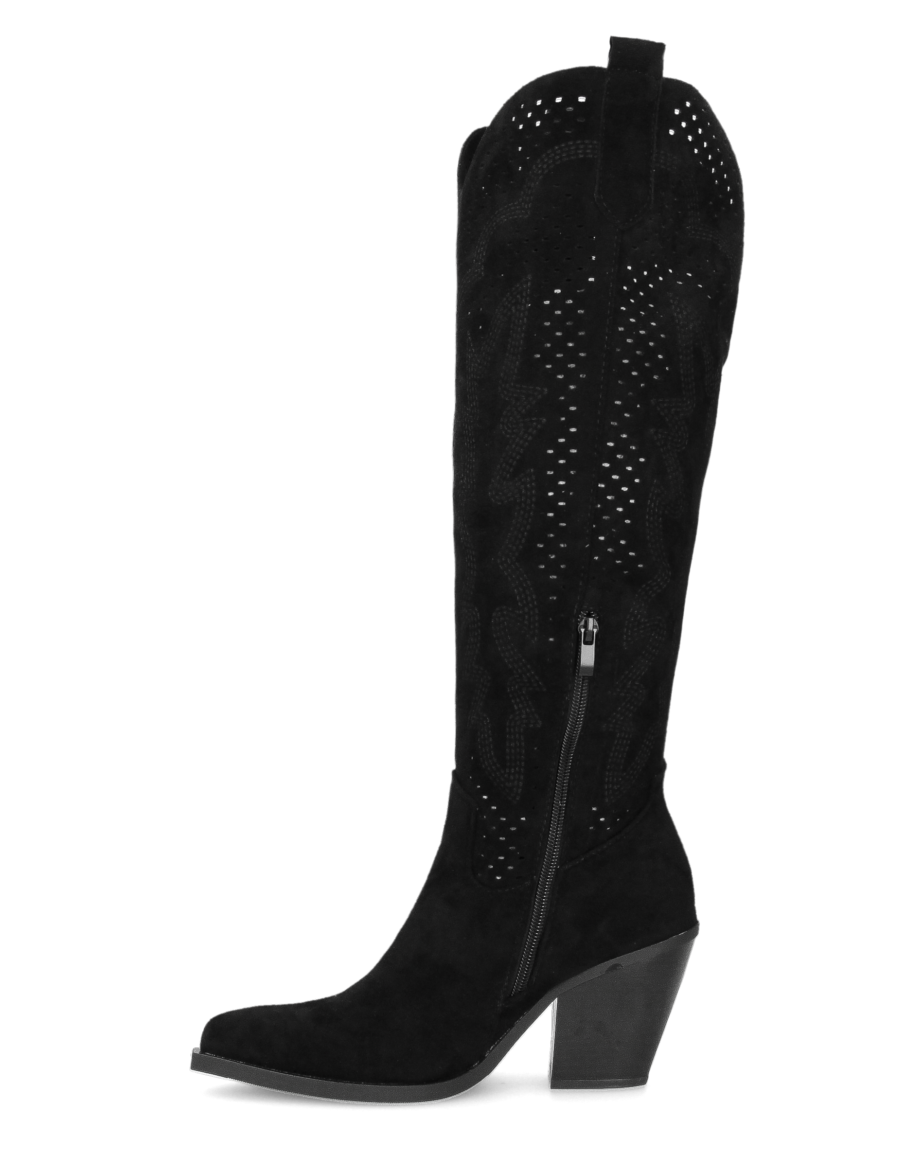 ROWEN - stivali alti in camoscio nero con gambale traforato