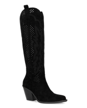 ROWEN - stivali alti in camoscio nero con gambale traforato