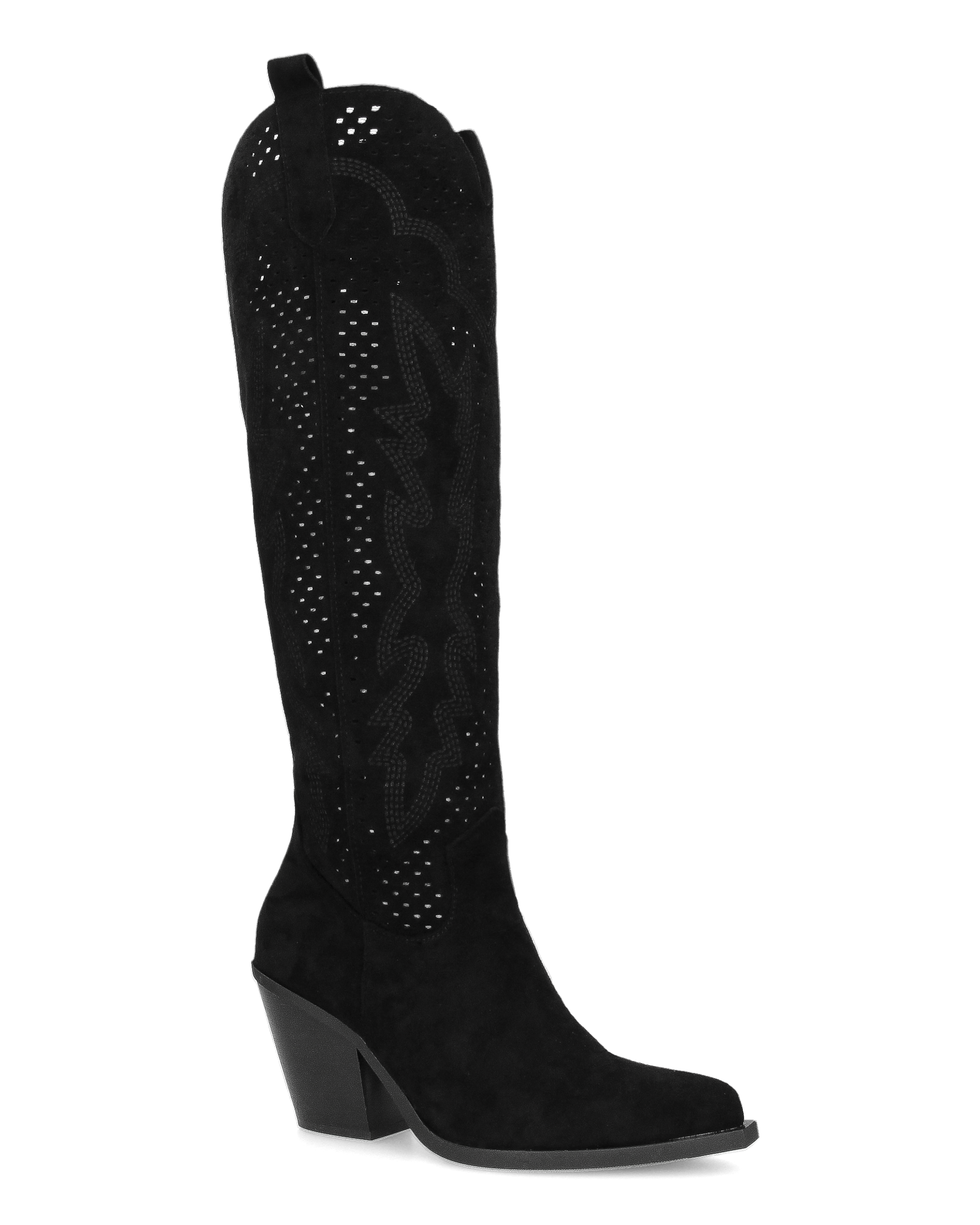 ROWEN - stivali alti in camoscio nero con gambale traforato