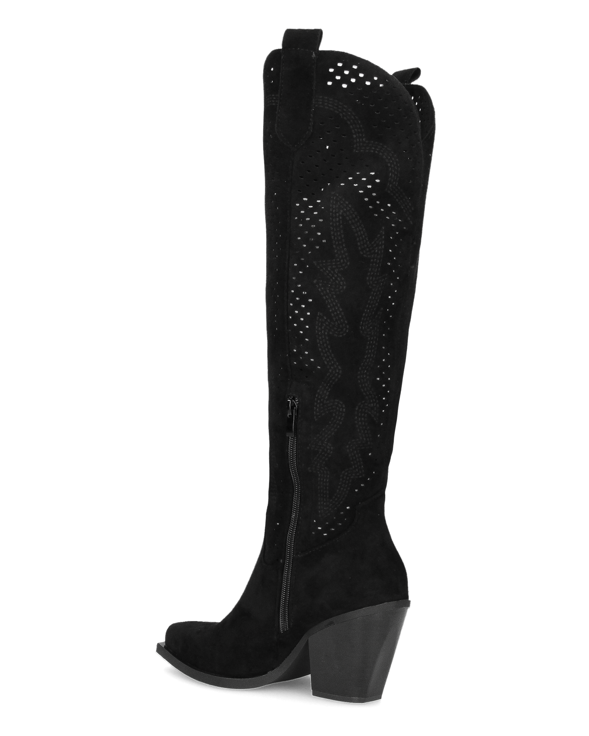 ROWEN - stivali alti in camoscio nero con gambale traforato