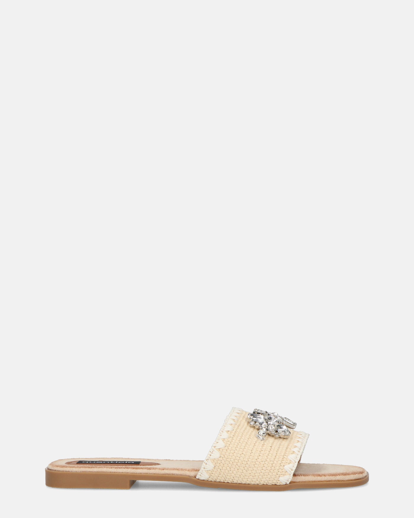 ROZENN - ciabattine beige con fascia ricamata e gemme