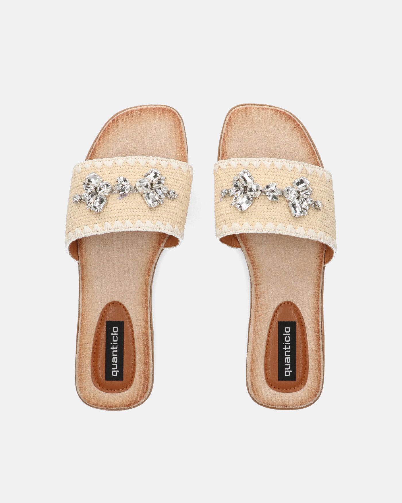 ROZENN - ciabattine beige con fascia ricamata e gemme