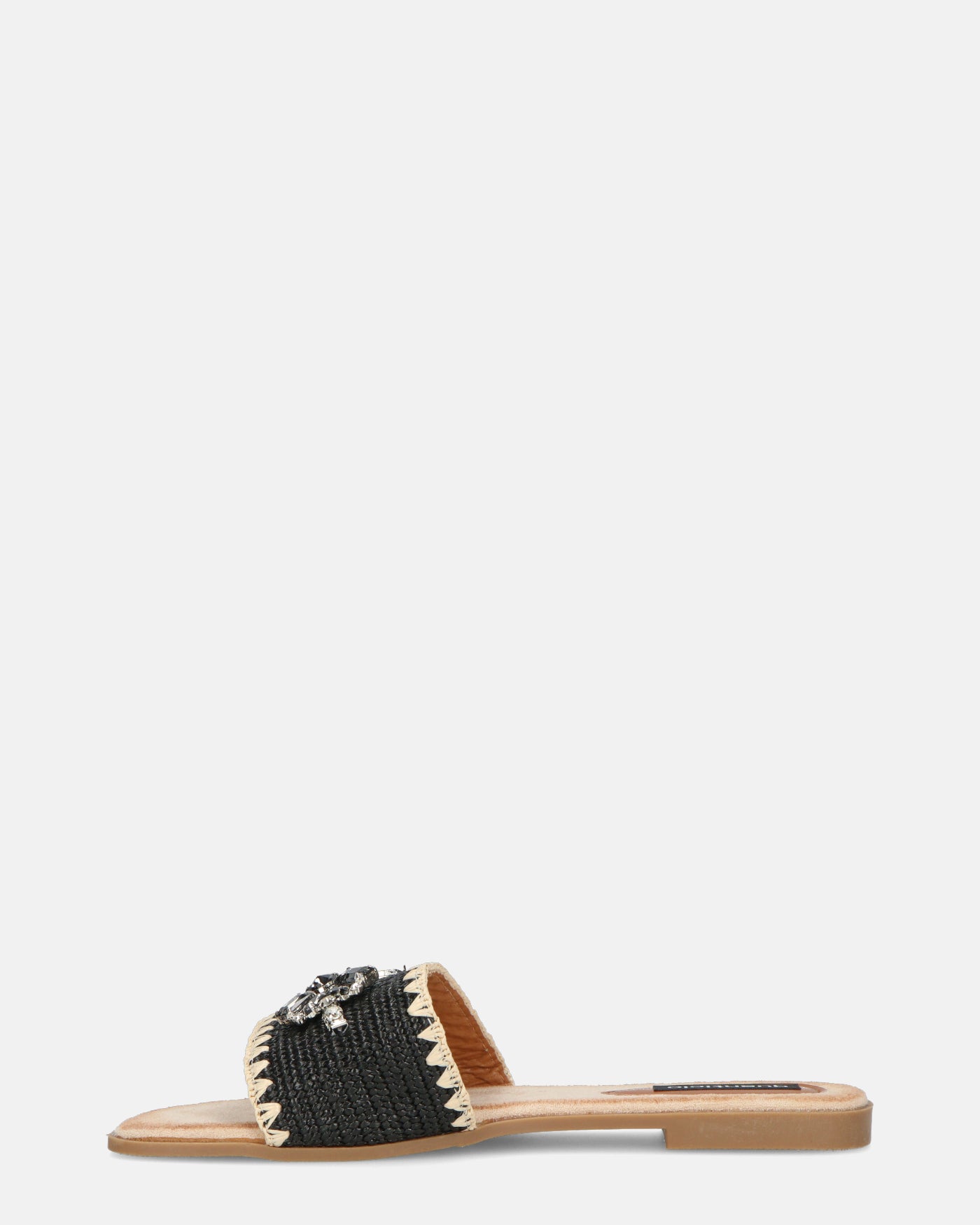 ROZENN - ciabattine beige con fascia nera ricamata e gemme
