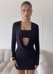 SETTY - vestito mini corto nero con scollo profondo drappeggiato e top