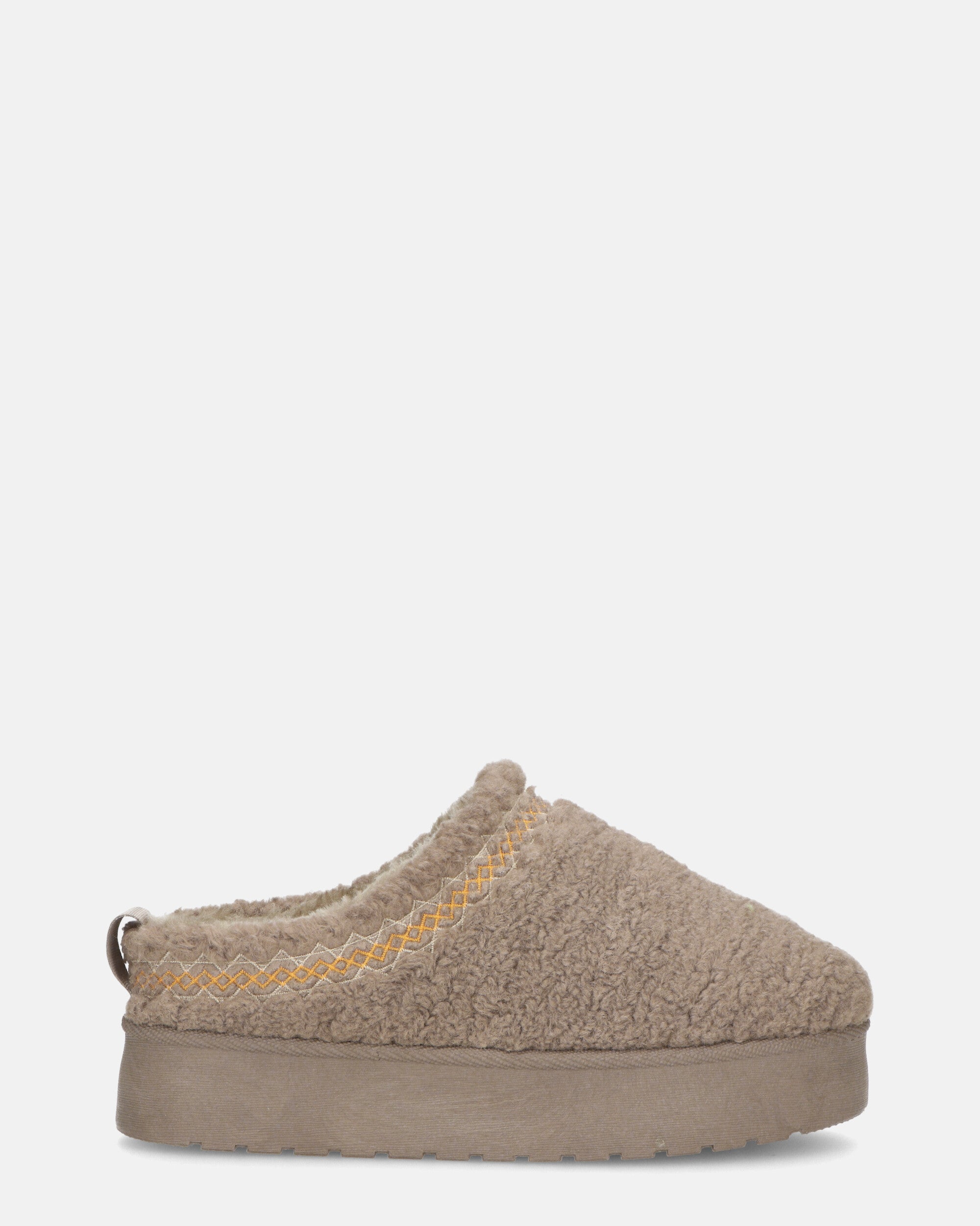 SHIGE - chaussons plateforme gris avec broderie