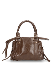 SKYLAR - borsetta a mano marrone scuro con zip e frangette