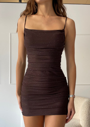 SOLLY - mini abito marrone con glitter effetto mesh