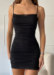 SOLLY - mini abito nero con glitter effetto mesh