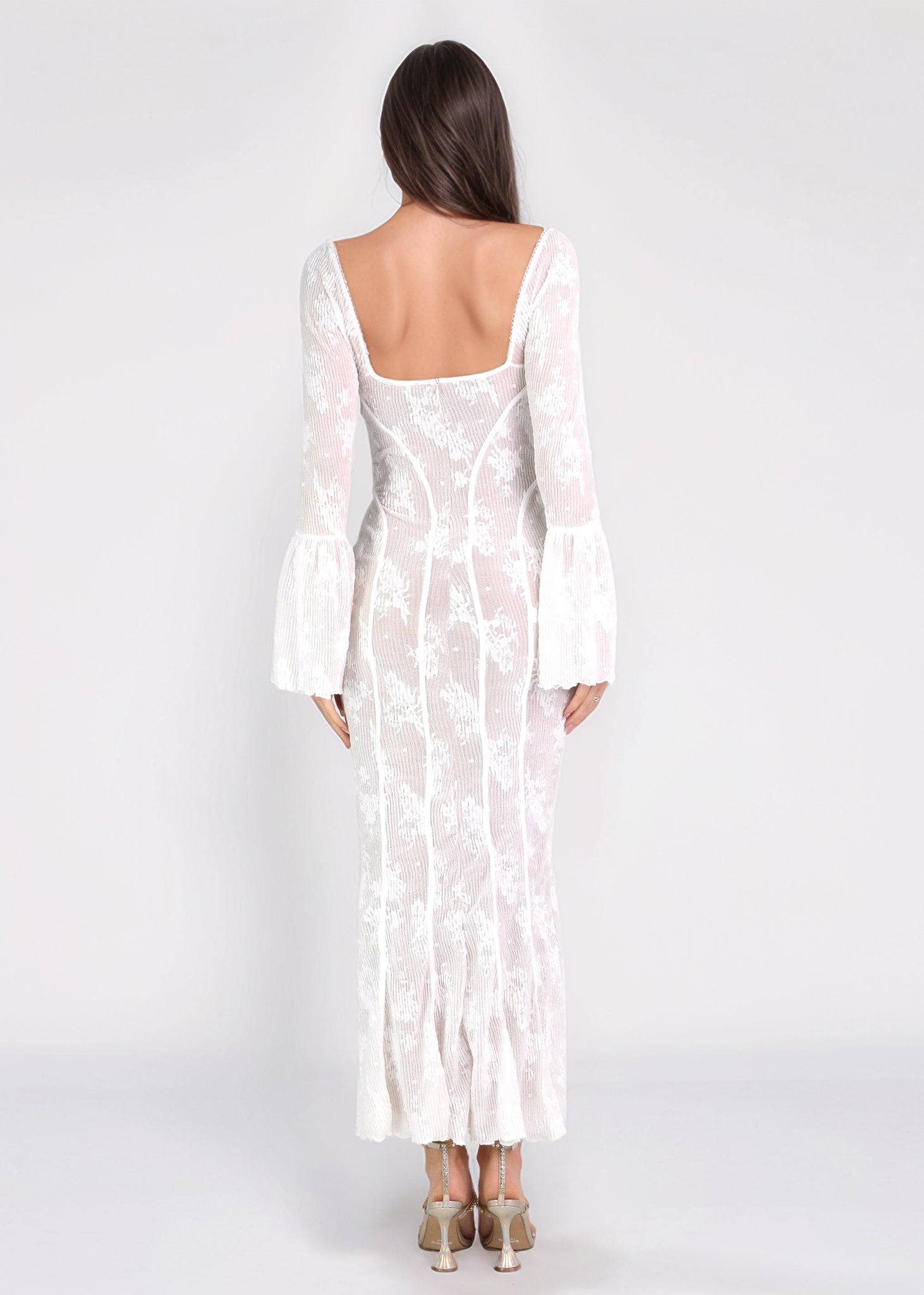 SOMINA - vestito lungo in pizzo bianco con scollo effetto corpetto