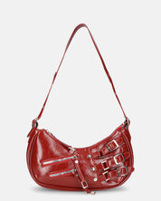 SAAURI - borsa a spalla in ecopelle bordeaux con fibbie argentate