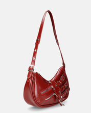 SAAURI - borsa a spalla in ecopelle bordeaux con fibbie argentate