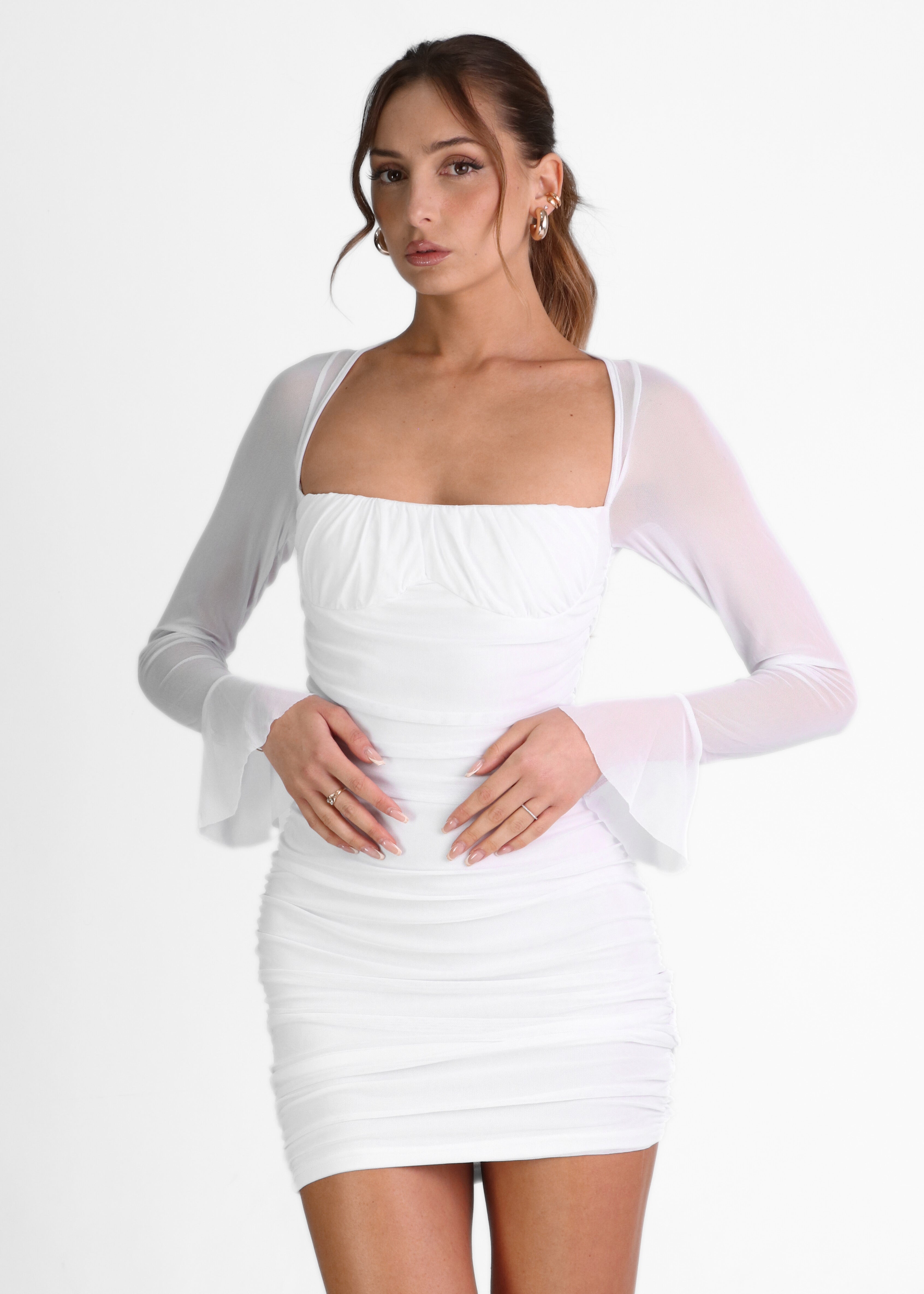 SAFIA - vestito mini bianco tessuto mesh