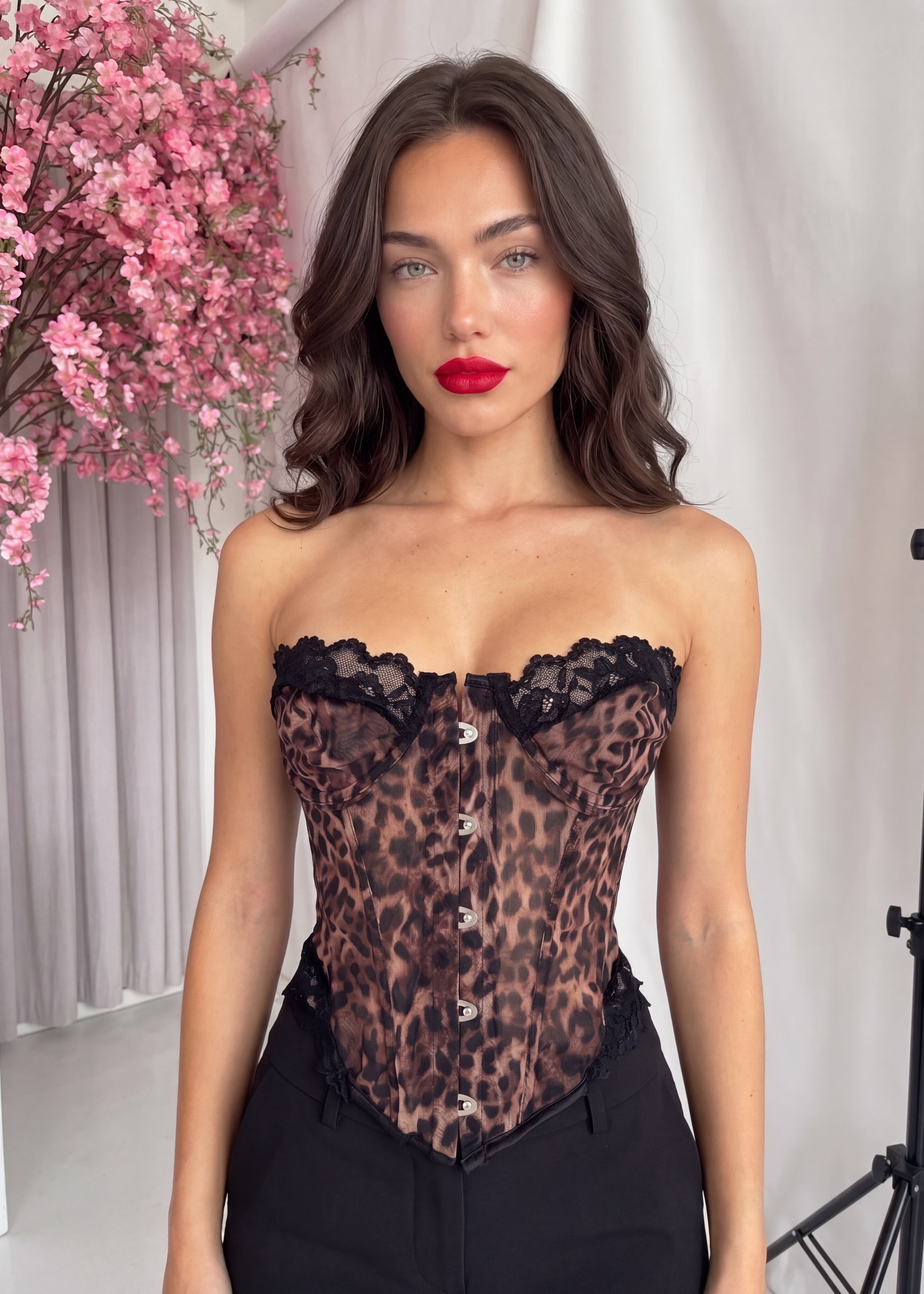 SASHY - top corpetto tessuto mesh leopardato
