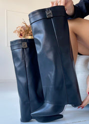 AVERY - stivale alto nero con risvolto