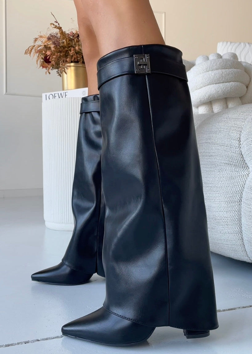 AVERY - stivale alto nero con risvolto