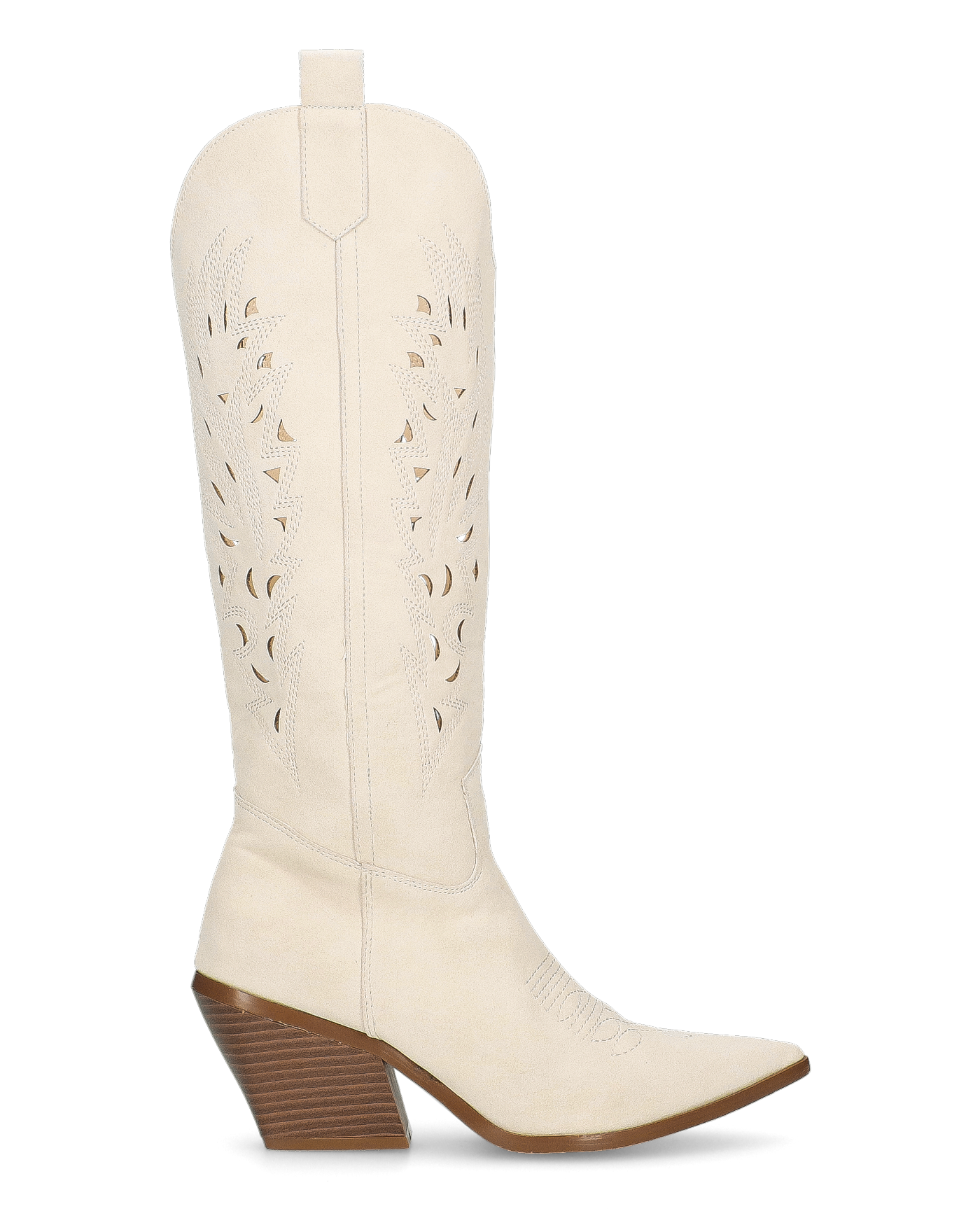 SIRIA - Texano beige in ecopelle con dettagli traforati – Stivale western a punta con tacco