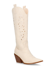 SIRIA - Texano beige in ecopelle con dettagli traforati – Stivale western a punta con tacco