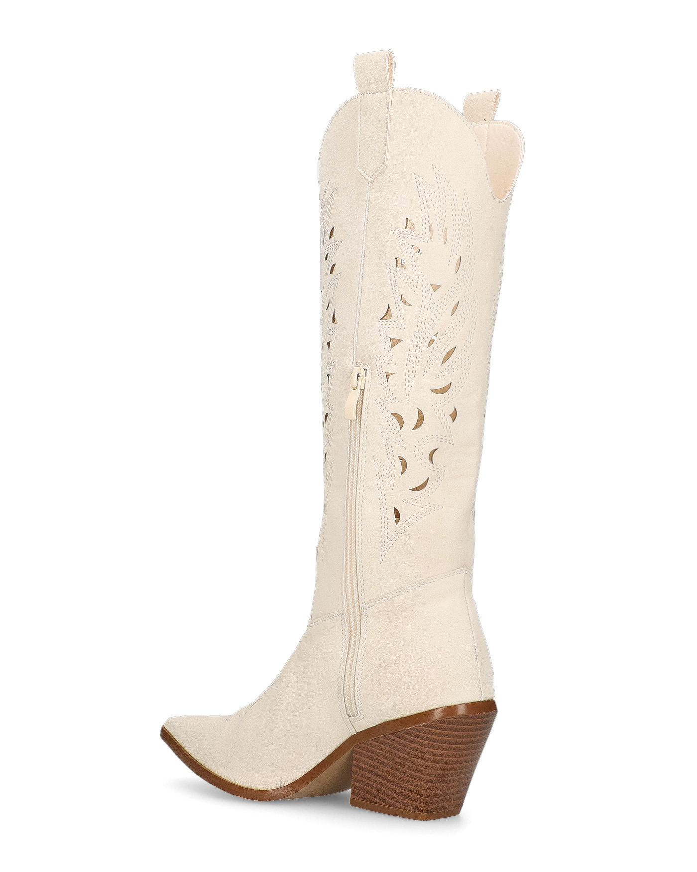 SIRIA - Texano beige in ecopelle con dettagli traforati – Stivale western a punta con tacco
