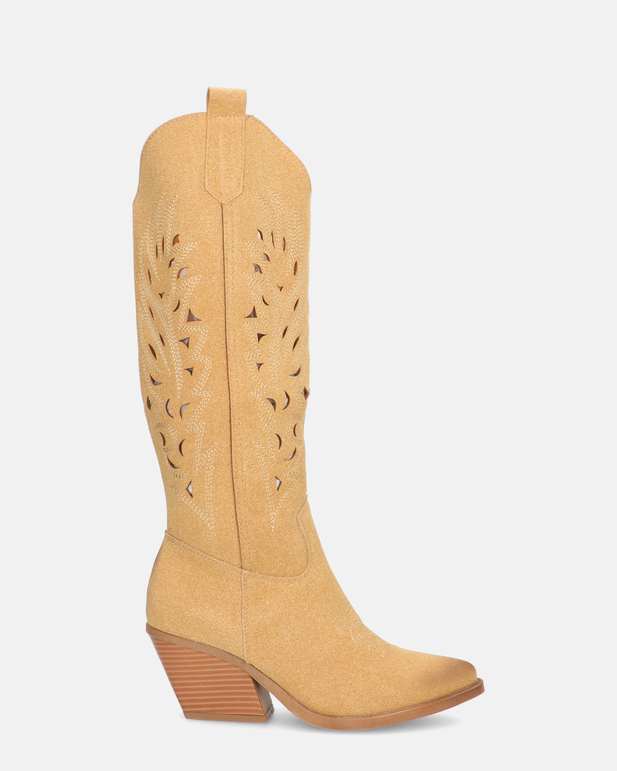 SIRIA - camperos beige in camoscio con decorazioni sul gambale