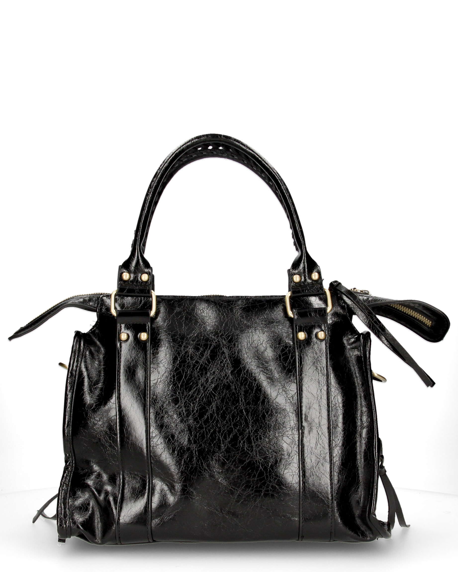 SKYLAR - Versione Grande - borsa a mano nera con zip e frangette