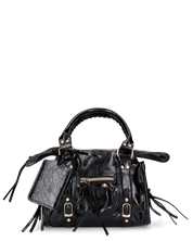 SKYLAR - borsetta a mano nera con zip e frangette