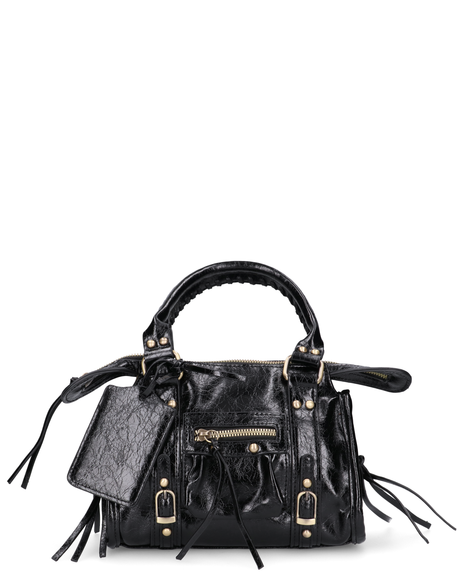 SKYLAR - borsetta a mano nera con zip e frangette