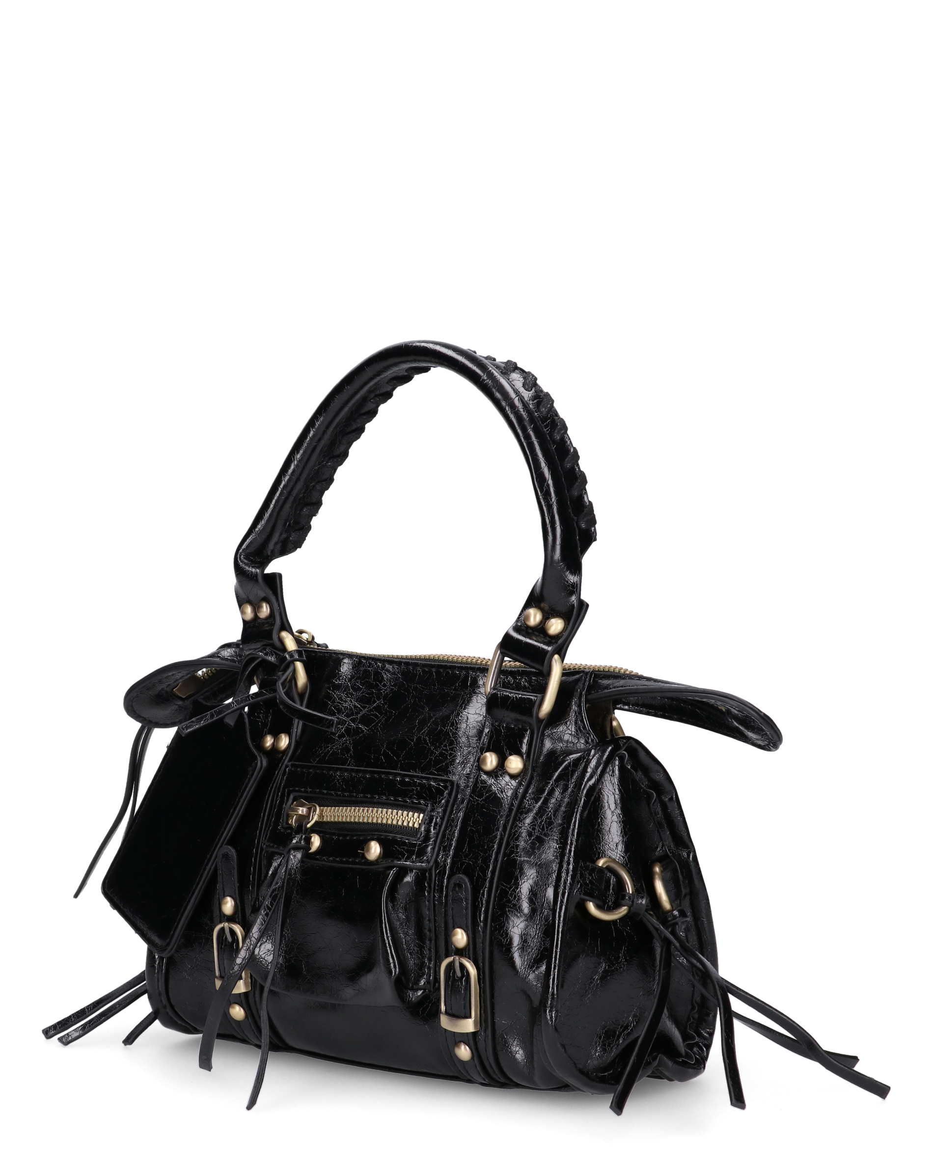 SKYLAR - borsetta a mano nera con zip e frangette