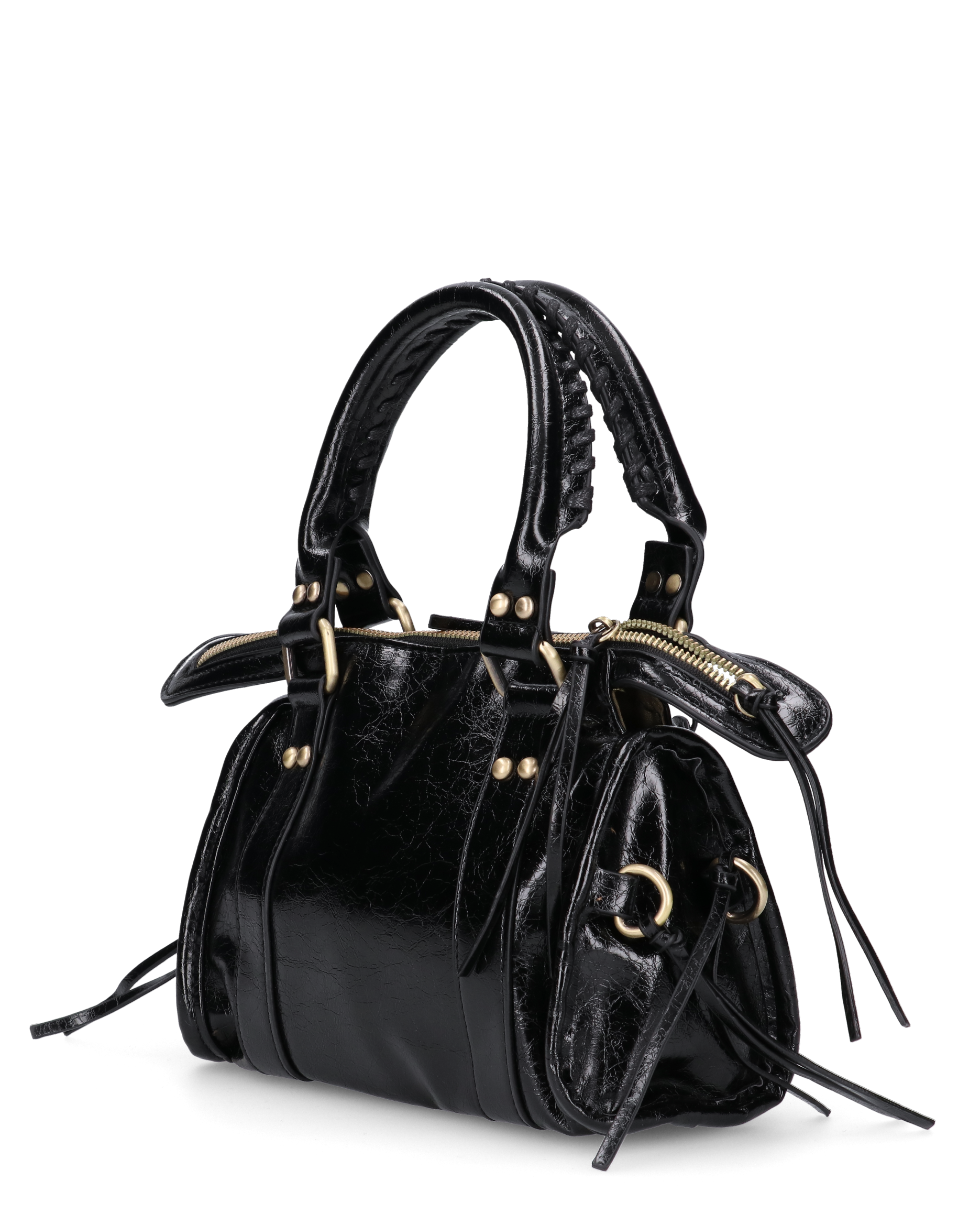 SKYLAR - borsetta a mano nera con zip e frangette