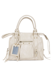 SKYLAR - Versione Grande - borsetta a mano beige chiaro con zip e frangette