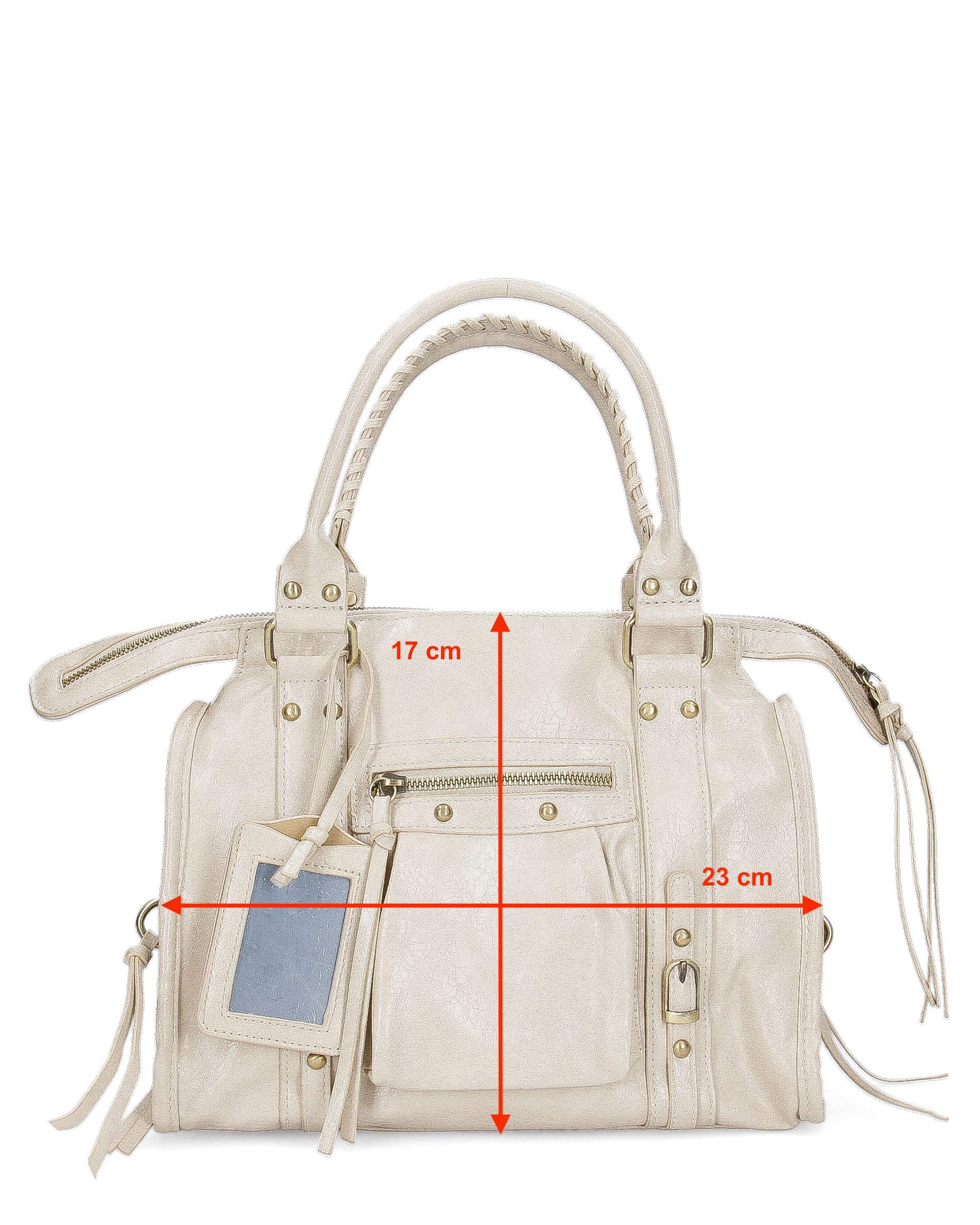 SKYLAR - Versione Grande - borsetta a mano beige chiaro con zip e frangette