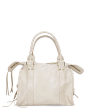 SKYLAR - Versione Grande - borsetta a mano beige chiaro con zip e frangette