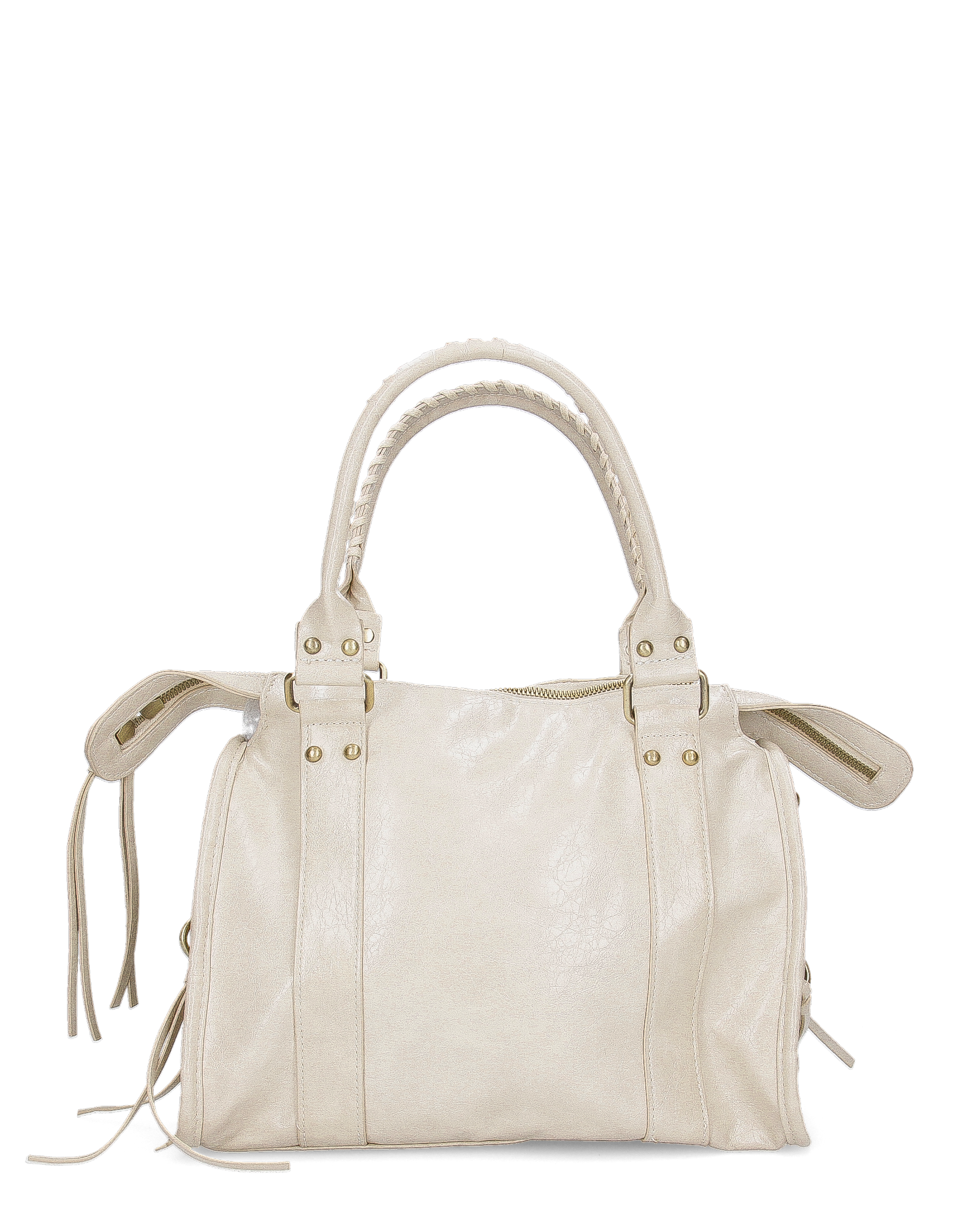 SKYLAR - Versione Grande - borsetta a mano beige chiaro con zip e frangette